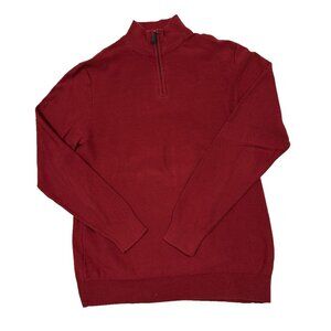 Oscar de la Renta Red 100% Cotton Men's 1/4 zip Pullover Sweater Large